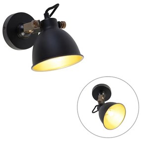 Industrialna lampa ścienna czarna ze złotym, regulowanym elementem - LikoPrzemysłowy Oswietlenie wewnetrzne