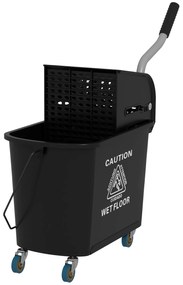 HOMCOM 20L Wiadro z wyciskaczem i uchwytem na kółkach do mopa, Tworzywo sztuczne, Czarne