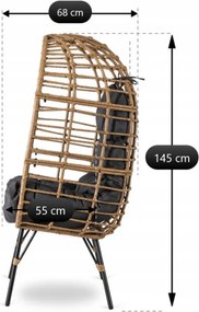 Fotel Ogrodowy MADISON Kokon Wypoczynkowy Szary Nowoczesny Boho