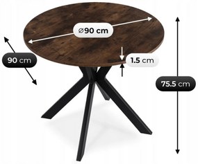 Stół Okrągły LAUREN 90 cm Dąb Rustykalny/Czarny Loft Nowoczesny