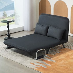 HOMCOM Sofa do spania z 5-stopniową regulacją, imitacja zamszu, stalowa rama, w zestawie poduszki, Czarny