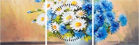Malowany obraz wazonu z kwiatami (z zegarem) (90x30 cm)