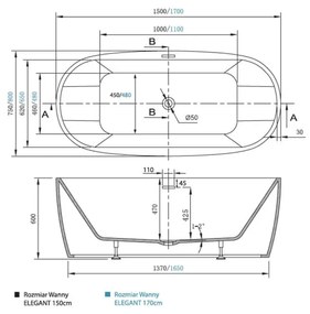 Wanna wolnostojąca owalna akrylowa biała 170 x 80 cm ELEGANT | Możliwa opcja Go Color : Wybierz swój kolor - Twój wybrany kolor z palety RAL