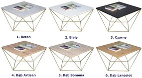 Minimalistyczny stolik kawowy dąb artisan + złoty - Mokita 4X