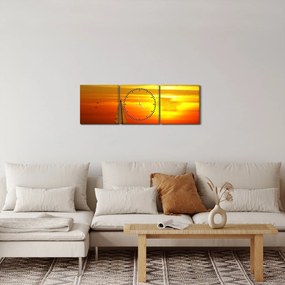 Obraz zachodu słońca z jachtem (z zegarem) (90x30 cm)