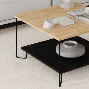 Czarny stolik z blatem w dekorze dębu 80x80 cm Tonka – Marckeric
