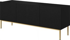 Szafka RTV Nicole 150 cm na metalowych nogach z szufladą - czarny mat / złote nóżki