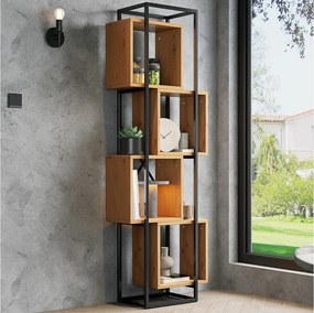 Wolnostojący regał do przechowywania - 59 x 30 x 180 cm - Metalowy regał z 4 przegrodami - Płyta MDF - czarny + brązowy