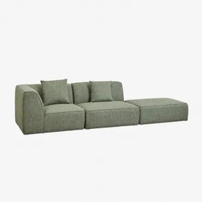 Sofa Narożna Modułowa Cardea 2-częściowa Z Tapicerowanym Pufem Bouclé Salvia Zieleń - Sklum