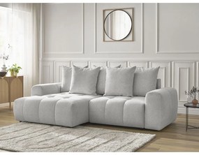 Jasnoszary rozkładany/ze schowkiem narożnik z tkaniny szenilowej (lewostronny/z szezlongiem) Roxelane – Bobochic Paris