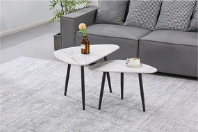 Zestaw 2 niskich stolików z ceramiką "Terra" - Biały efekt marmuru - Elegancki design