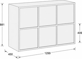 Szafa biurowa FRAME, niska, 6x drzwi, 1299 x 450 x 881 mm, PUSH-lock, szara