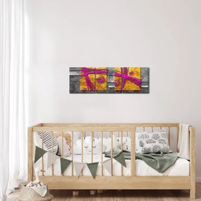 Obraz kolorowych kwadratów na czarnym tle (z zegarem) (90x30 cm)