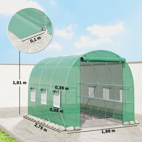 Outsunny Szklarnia ok. 2,7 x 2 x 2 m tunel foliowy z półkami, rolowane drzwi na zamek błyskawiczny, 6 okien siatkowych, wsporniki | Aosom PL