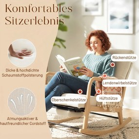 HOMCOM Fotel bujany z podnóżkiem regulowane oparcie poduszka lędźwiowa do salonu, sypialni, kremowy | Aosom PL