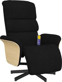 Czarny rozkładany fotel masujący z podnóżkiem, 6 punktów wibracji, obrót 360°, oddychająca tkanina i solidna rama