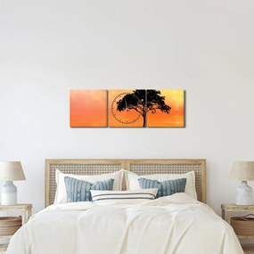 Obraz drzewa o zachodzie słońca (z zegarem) (90x30 cm)
