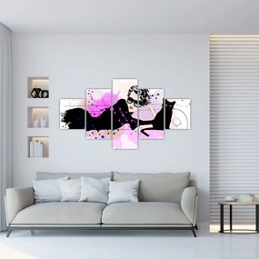 Obraz - Kobieta z czarnym kotem (125x70 cm)