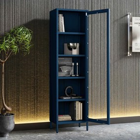 Witryna szklana do salonu wąska granatowa Modern LUIGI 500 x 1800 x 350 mm