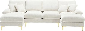 Sofa w kształcie litery U, beżowy szenil, tapicerowana sofa z poduszkami i 2 poduszkami dekoracyjnymi, odpowiednia do salonu i sypialni