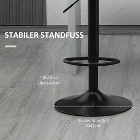 HOMCOM Zestaw 2 stołków barowych retro regulowana wysokość szare skórzane z czarnymi nogami | Aosom PL