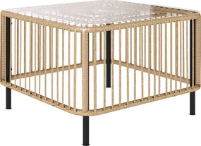 Outsunny Stół ogrodowy Polyrattan, 65 x 65 x 43 cm, odporny na warunki atmosferyczne kwadratowy z blatem ze szkła kolor naturalny