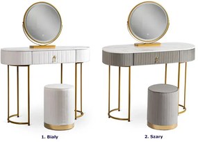 Szara toaletka glamour z lustrem i welurową pufą - Erton 4X