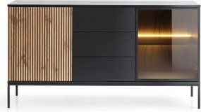 Komoda Shark 154 LED nowoczesna loft szafka do salonu jadalni czarna kaszmir dąb wotan push to open