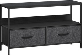 HOMCOM Szafka RTV Lowboard z 2 szufladami, otwartą półką, do telewizorów do 119,4 cm, 98 x 29 x 56 cm, Czarny+Ciemnoszary