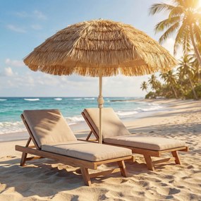 Outsunny Parasol plażowy Ø150 cm regulowany wysokość, parasol tiki z kotwicą do piasku, torba transportowa, idealny na balkon, plażę, kemping, kolor khaki | Aosom PL