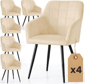 Zestaw 4 beżowych krzeseł tapicerowanych welurem K1-D38