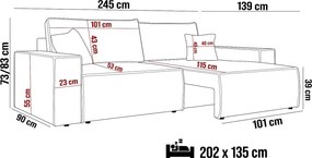 Kanapa KASJO Uniwersalny Sofo-Narożnik z funkcją spania i poduszkami, 2x pojemnik POSO 002 Cappucino DOMOHOME