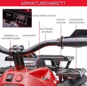 HOMCOM Elektryczny Quad dla dzieci z oświetleniem LED i portem USB Czerwony pojazd dla najmłodszych 100x65x73cm | Aosom PL