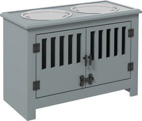 PawHut Podwyższona Stacja Karmienia dla dużych psów, 2 miski ze stali nierdzewnej, pojemnik, 35,5x60x30 cm, Szary