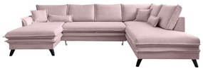 Pudroworóżowa rozkładana sofa w kształcie litery "U" Miuform Charming Charlie, prawostronna