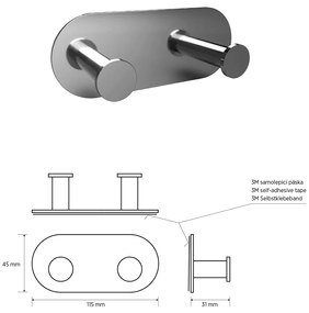 Sapho XR220 X-Round samoprzylepny wieszak podwójny, stal nierdzewna