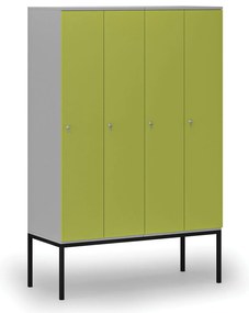 Drewniana szafa ubraniowa S4 z podstawą, 4-drzwiowa, 1871 x 1200 x 500 mm, demontaż, zamek cylindryczny, szary/zielony