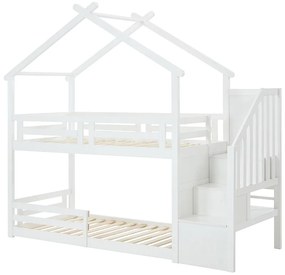 Łóżko piętrowe domek 90 x 190 cm - Sosna i MDF - Białe - TALETY