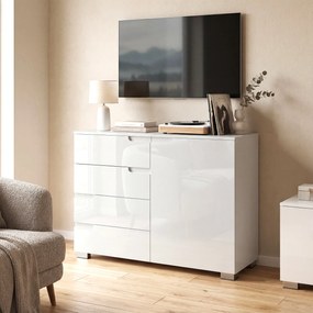 HOMCOM Komoda z 4 szufladami Sideboard z 1 drzwiami, z regulowaną półką, do salonu i sypialni 100 x 40 x 80 cm | Aosom PL