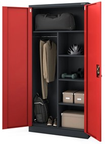 Szafa gospodarcza zamykana DAWID 900 x 1850 x 450 mm, antracytowo-czerwona