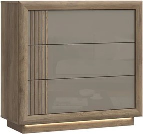 Komoda do sypialni z 3 szufladami Savona 211B, dąb antyczny/beżowy połysk
