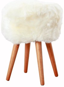 Stołek z białym siedziskiem z owczej skóry Native Natural, ⌀ 30 cm