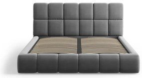 Szare aksamitne tapicerowane łóżko dwuosobowe ze schowkiem i stelażem 180x200 cm Bellis – Micadoni