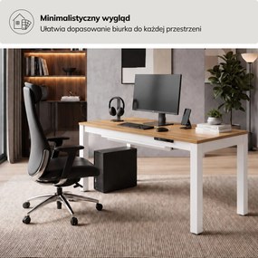 Biurko regulowane elektrycznie podnoszone białe/złoty dąb, 120x63 cm: EVAN