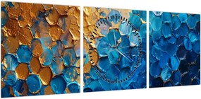 Obraz - Niebiesko-złoty obraz (z zegarem) (90x30 cm)