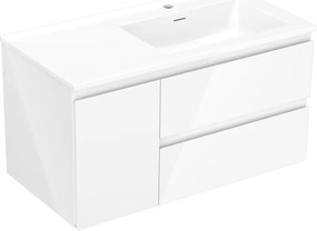 Mexen Orio szafka łazienkowa 90 cm z umywalką Otis prawą, 2S, 1D, biała połysk - 91A13-09047-3-BBFFF00-W18P00