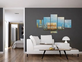 Obraz - Gondola przejeżdżająca przez Wenecję, obraz olejny (125x70 cm)