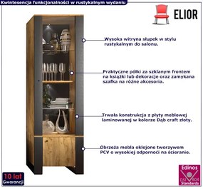 Wysoka witryna słupek z półkami i szafką - Luso 10X
