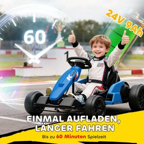 AIYAPLAY 24V Elektryczny gokart, tryb driftu, regulowane siedzisko, 5-punktowy pas bezpieczeństwa, funkcja muzyczna, klakson, 6-12 lat Niebieski