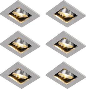 Zestaw 6 nowoczesnych reflektorów wpuszczanych aluminiowych, obrotowych i uchylnych GU10 50mm - Qure